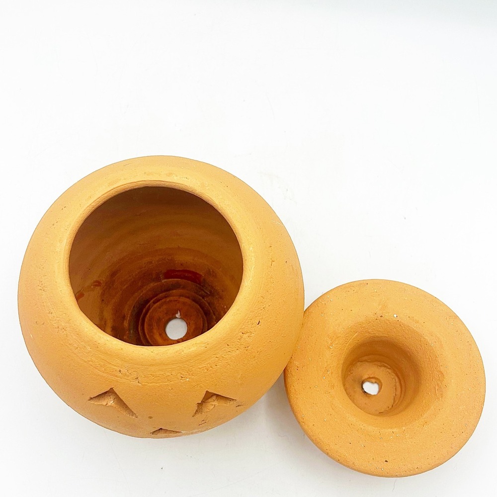 Vintage Terra‎ Cotta Jack O'Lantern Hewell's Pottery Gillsville GA 6.75" H - Picture 7 of 10